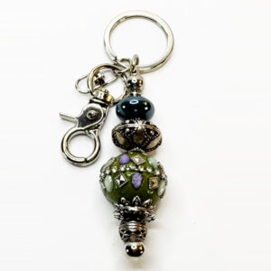 4125 keychain silver green metal oval bead purple greenaccents