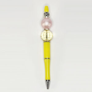Crackled Pink and Crystal Yellow Beaded Pen