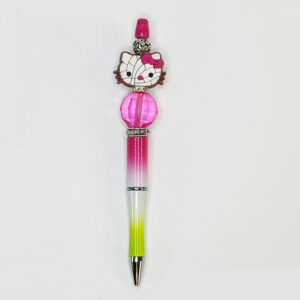 Crackled Hello Kitty with Hot Pink Acrylic Crystal Bead Character Pen