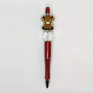 Highland Brown Silicone Cow with Clear Acrylic Crystal Bead Character Pen
