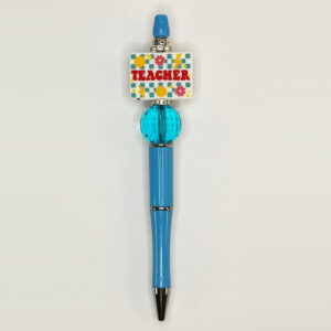Teacher - "Teacher" Silicone Bead with Blue Acrylic Crystal Bead Character Pen