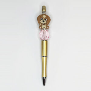 Brown Dog with Pink Acrylic Crystal Bead  Character Pen