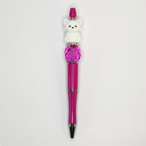 White Cat with Pink Acrylic Crystal Bead Character Pen