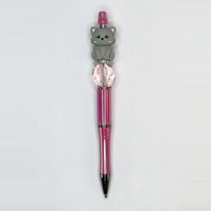 Grey Cat with Pink Acrylic Crystal Bead Character Pen
