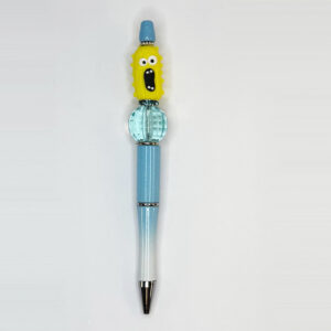 Screaming Yellow Silicone Pickle with Blue Acrylic Crystal Bead Character Pen