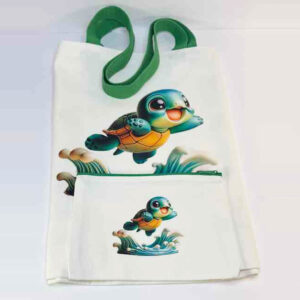 3520 blue yellow and green turtle tote pouch
