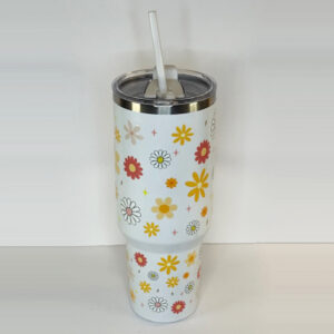 4144 white with rust yellow flowers tumbler 40oz