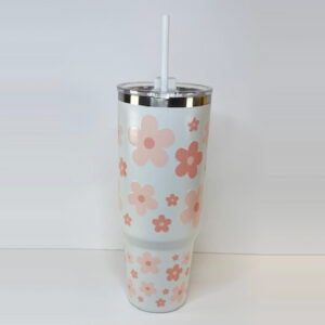 4146 white pink flowers tumbler 40oz
