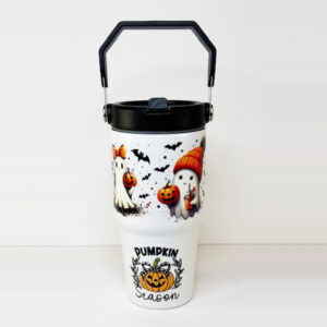 white ghost and pumpkin tumbler