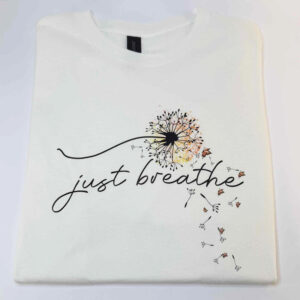 White Short Sleeve Tee Shirt with Dandelion