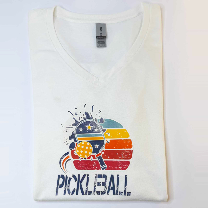 White Short Sleeve Tee with Pickleball Paddle