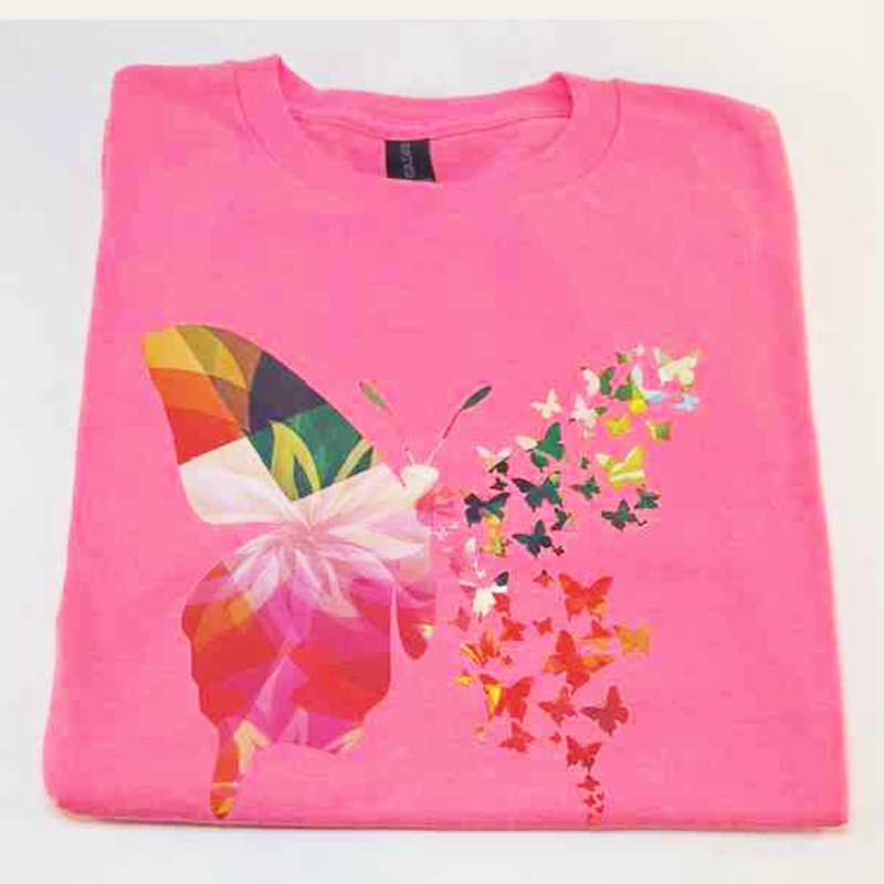 Pink Short Sleeve Tee Shirt with Butterfly